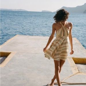 Zara Striped Linen Halter Dress - XS - NWT.